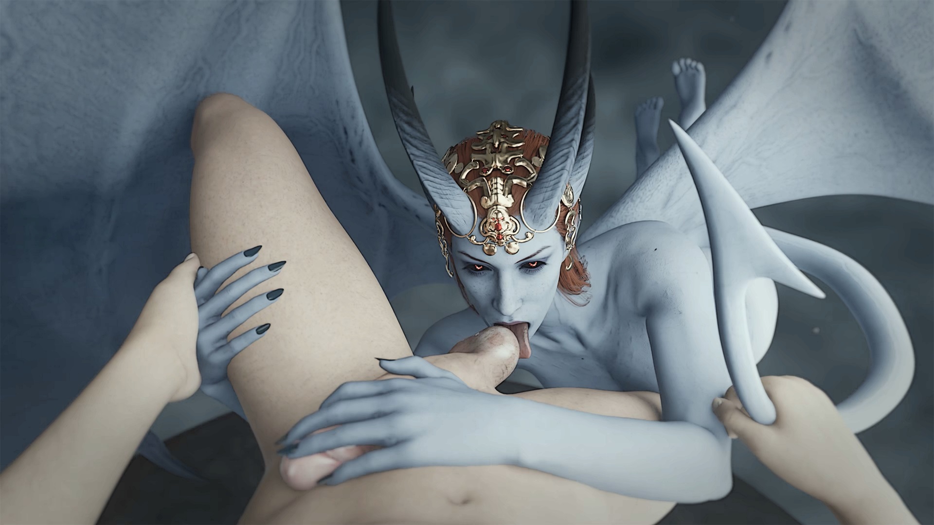 Mizona performs oral sex in a VR POV parody of Baldur's Gate, featuring 4K 3D hentai visuals and 180-degree immersion.