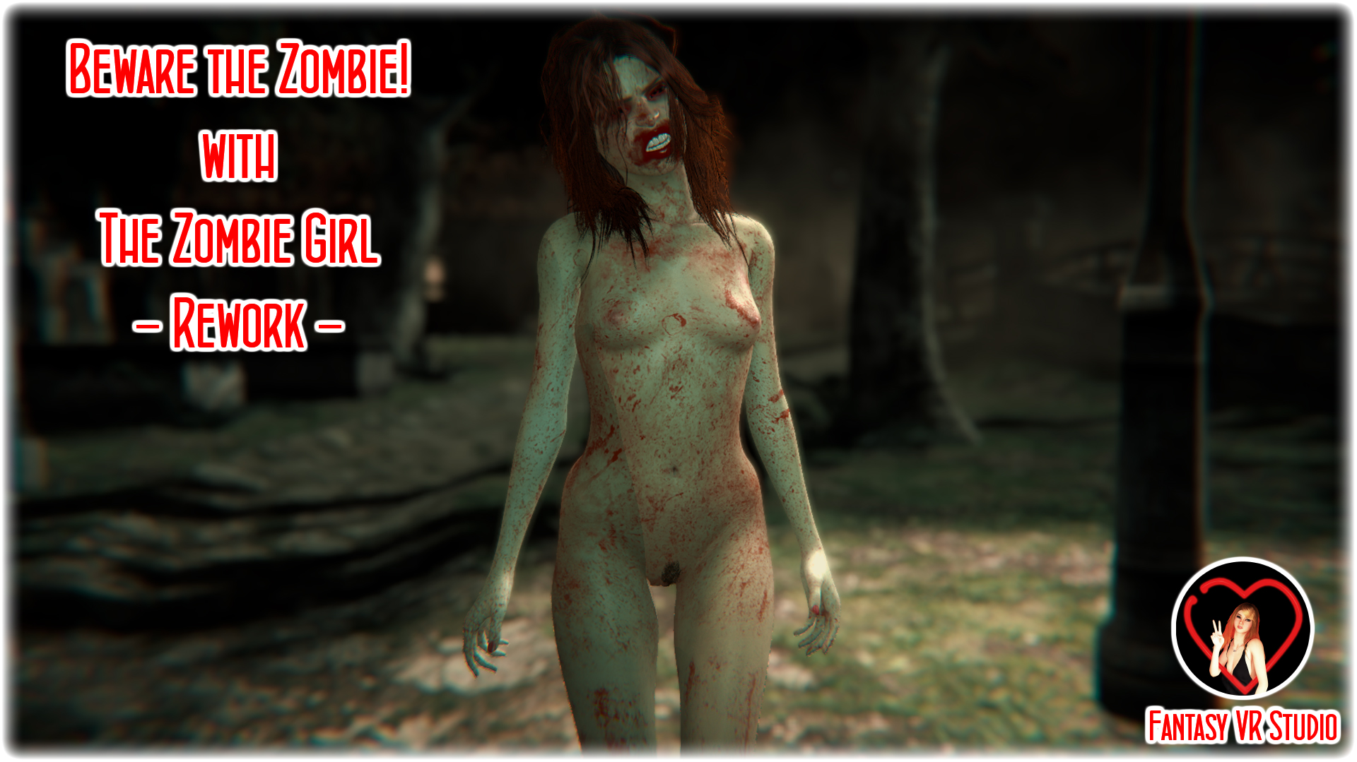 POV scene with zombie girl cosplay outdoors featuring a blowjob in 8K VR from FantasyVR Studio