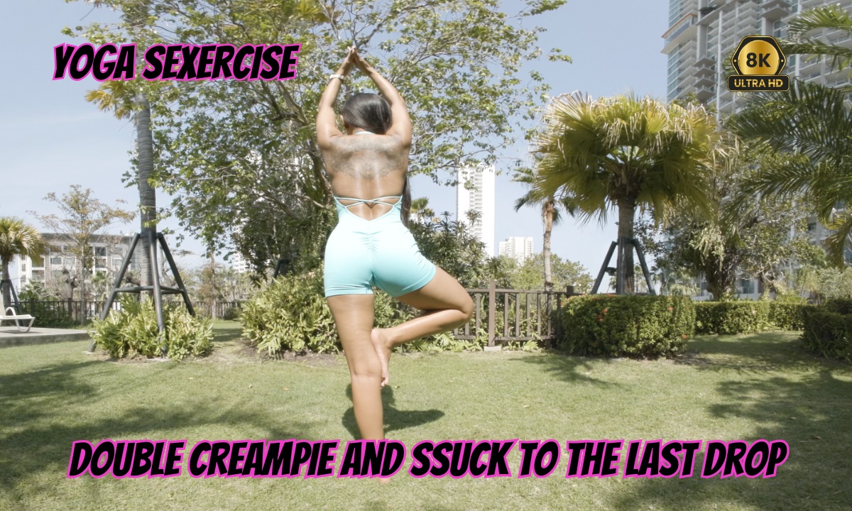 Brunette model Cherry Lee performs yoga poses while receiving a blowjob and handjob in this 4K VR POV video from FitLoversVR.