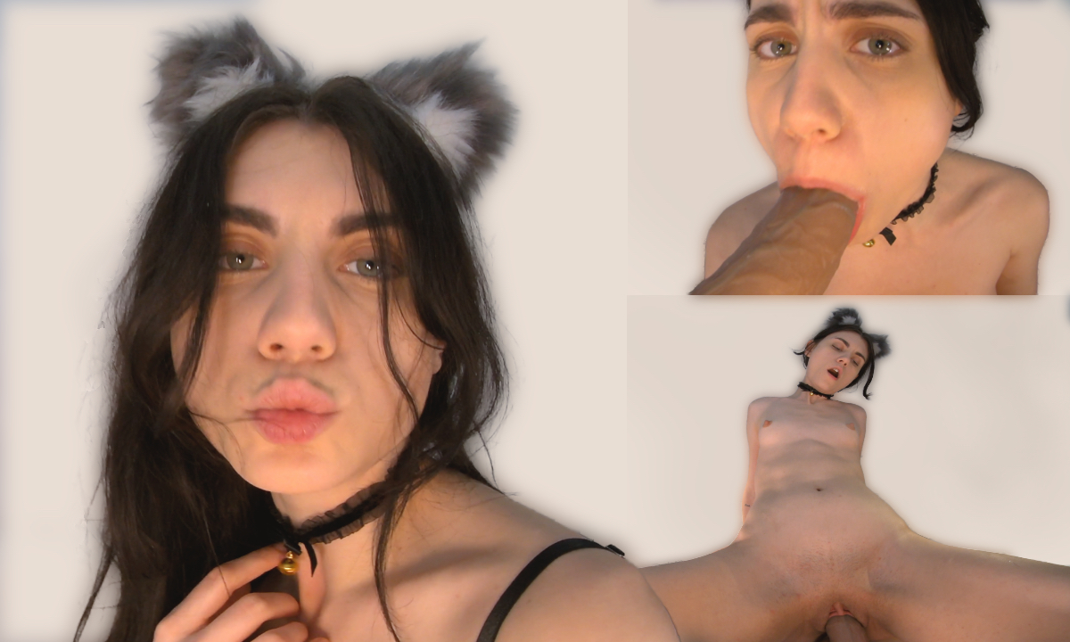 Katrina Dragonfly in cat cosplay performs a POV sex scene with a large dildo in 4K VR.