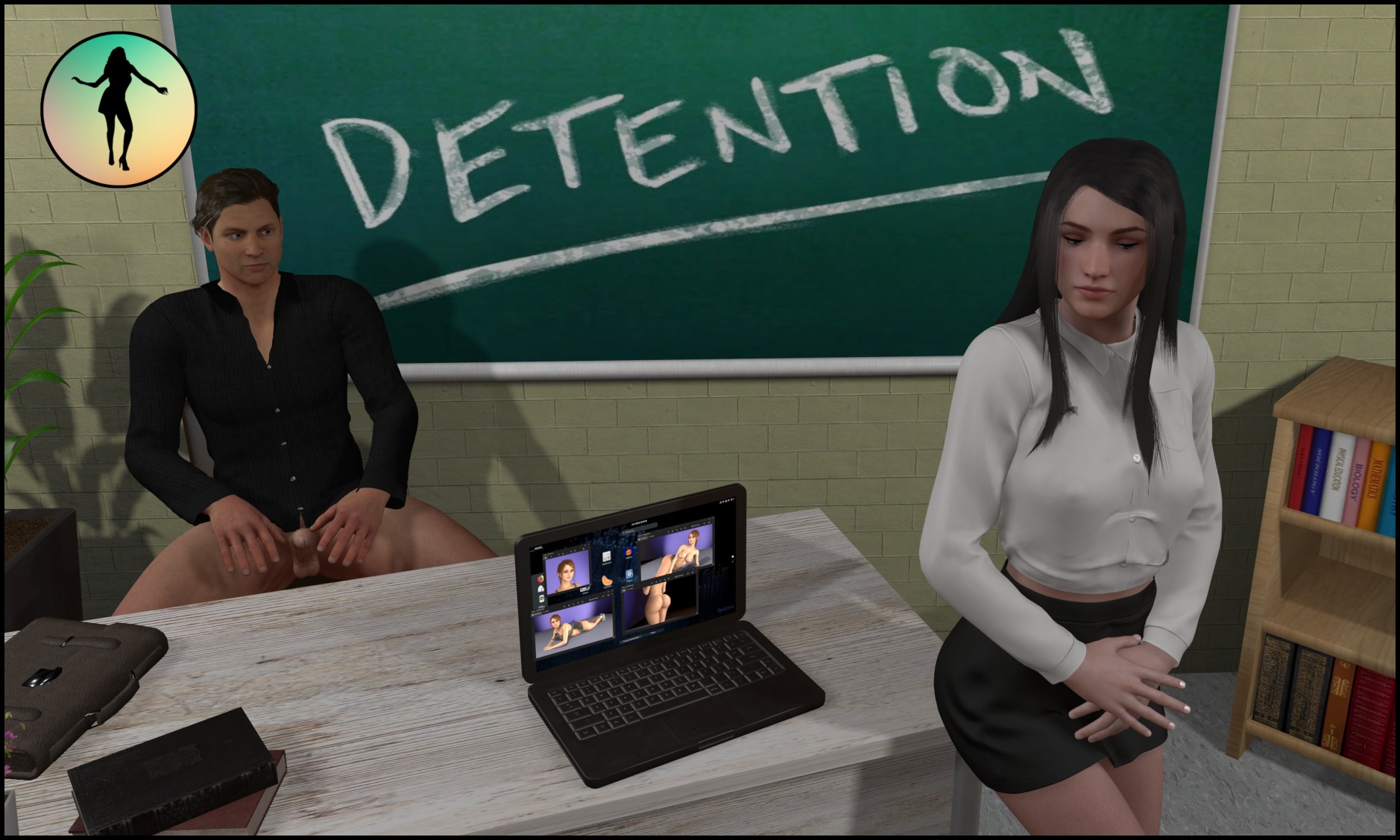 CGI teacher model performs a POV blowjob in a classroom setting with 4K resolution and 60 FPS smooth rendering.