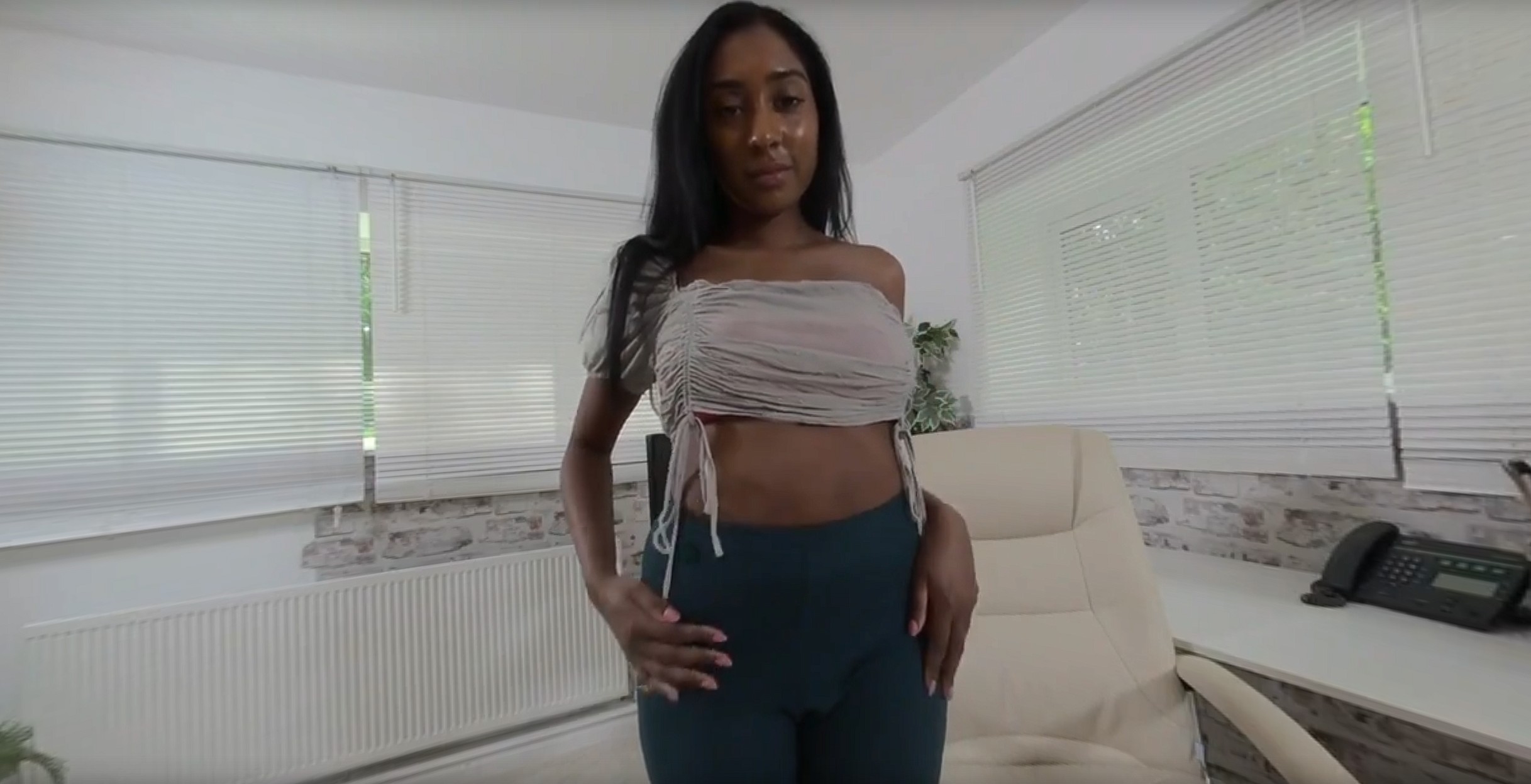 Amber Hills performs a solo scene in a POV shot with 4K resolution and 60 frames per second from OnlyTease.