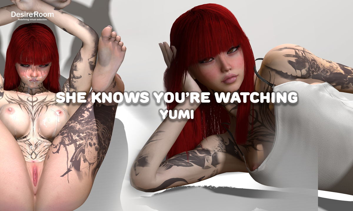 Petite redhead model in a 180 degree VR scene with 4K resolution and 3D effects produced by Desire Room studio.