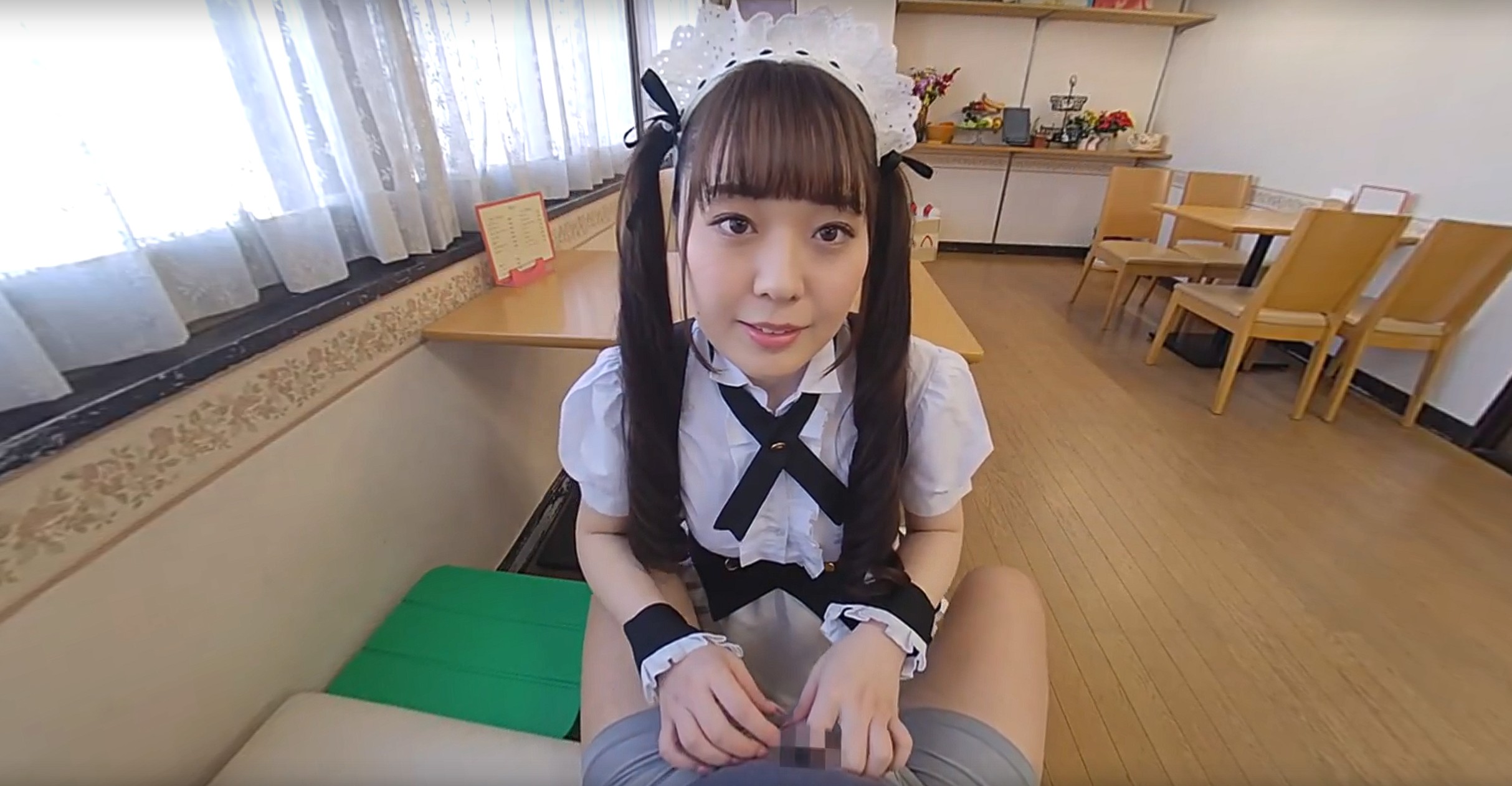 Rina Takase in a uniform serves a customer from a first-person POV perspective inside a restaurant setting in 4K resolution.
