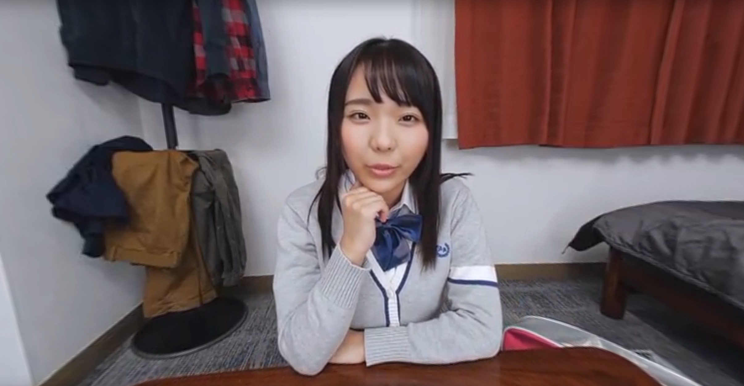 POV JAV VR scene featuring a blonde model performing oral sex on the viewer in a bedroom setting with 4K resolution.