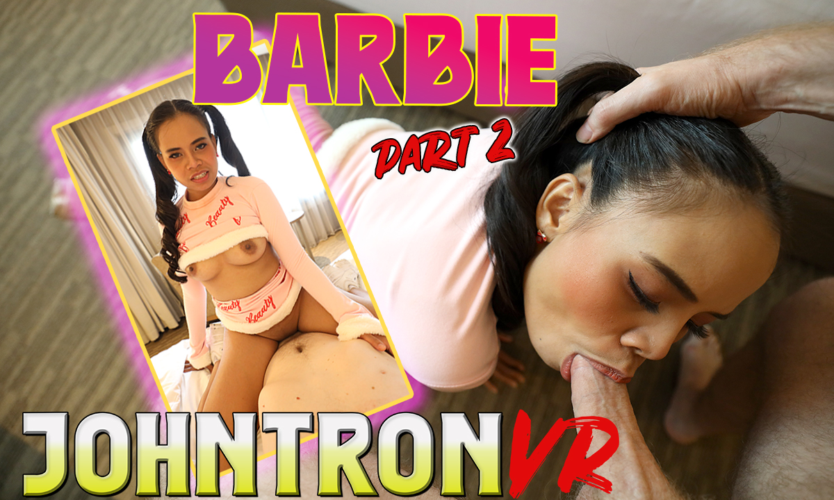 Brunette model Barbie performs a POV action in a 4K VR scene by JohnTronVR.