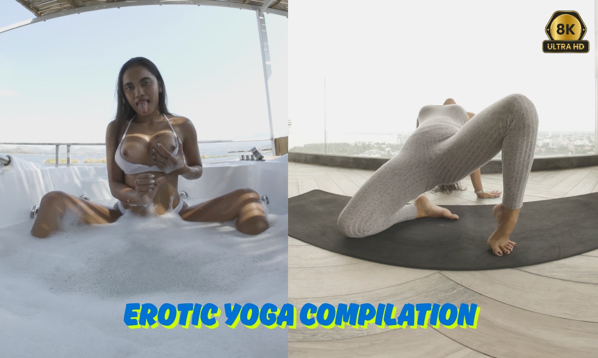 Cherry Lee practices erotic yoga in a bedroom setting featuring 4K resolution and 180 degree VR passthrough views.