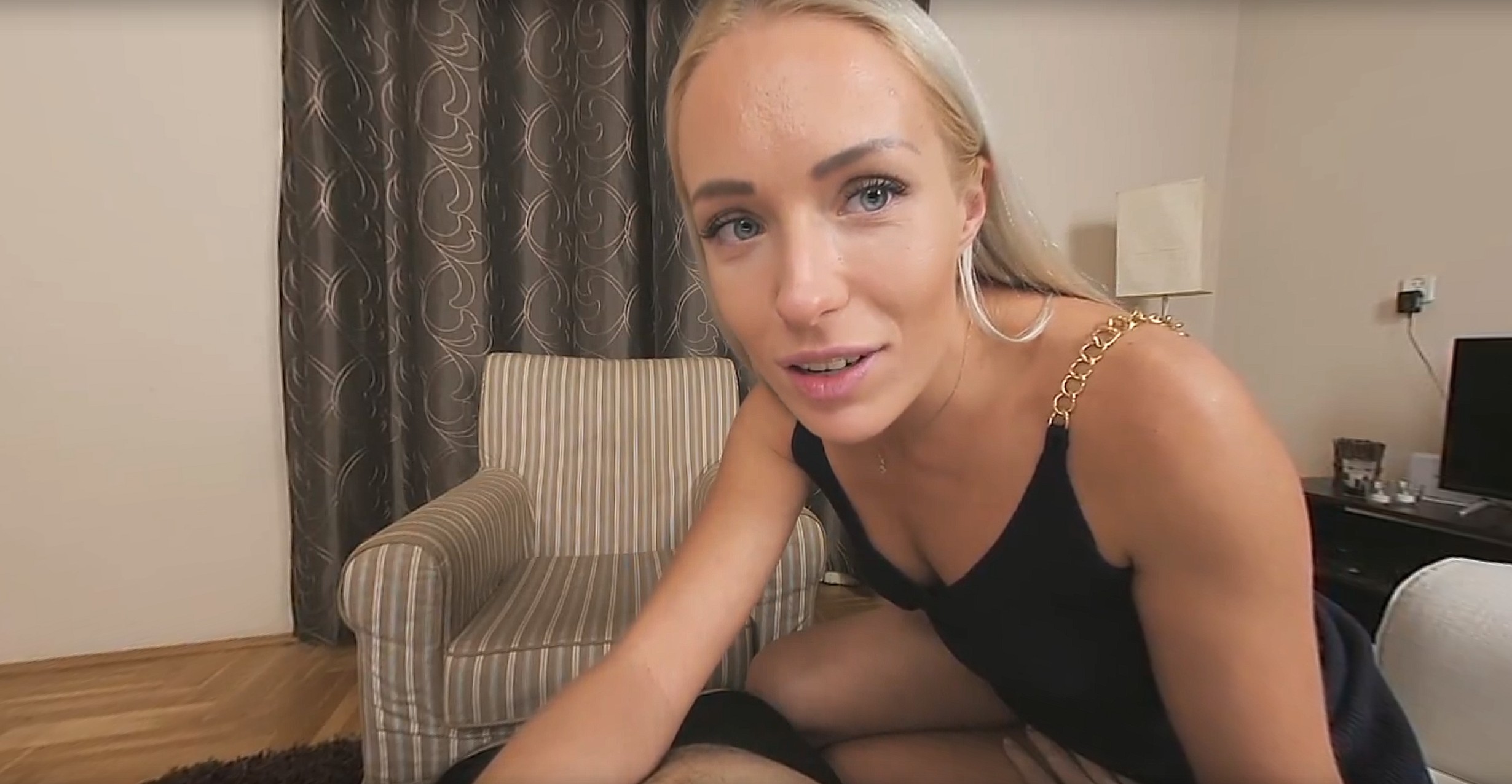 Blonde model Angelika Grays performs masturbation in a POV scene with 4K and 180 degree VR production by ChinChinVR
