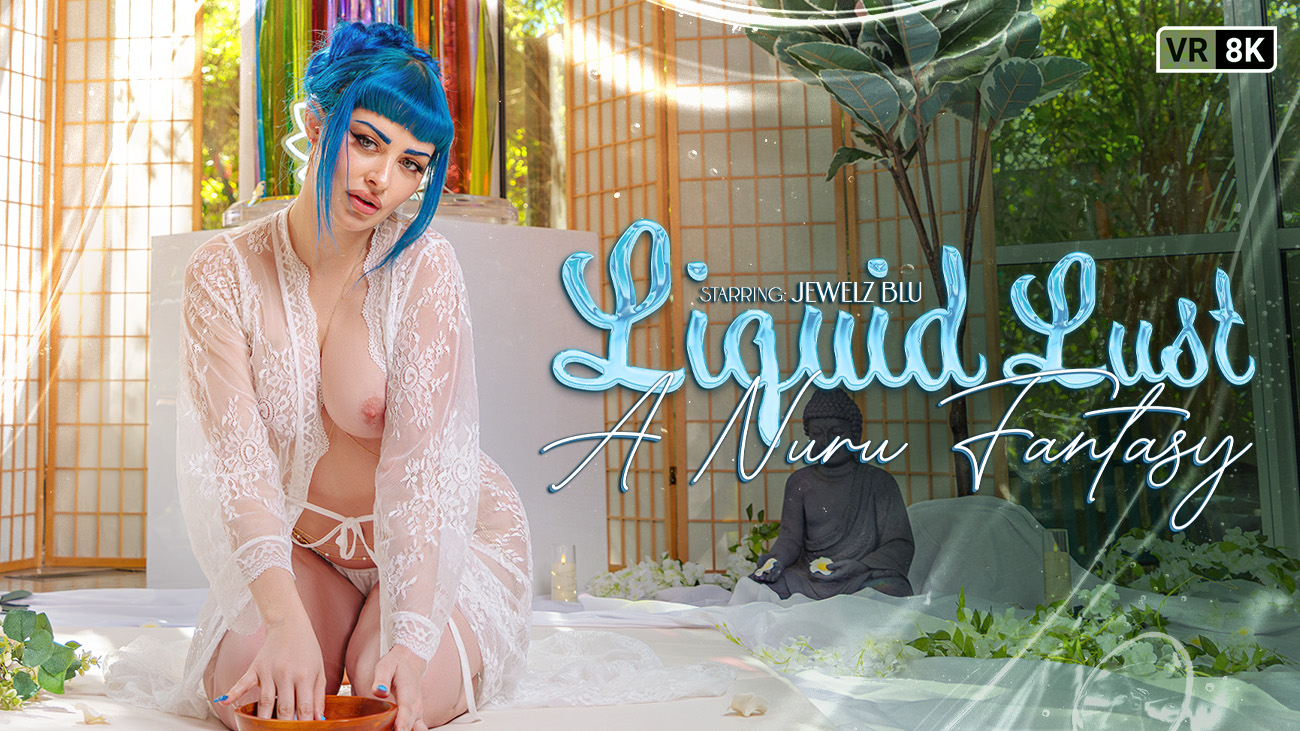 Jewelz Blu performs anal and oral acts in a Nuru fantasy VR POV video filmed in 4K resolution.