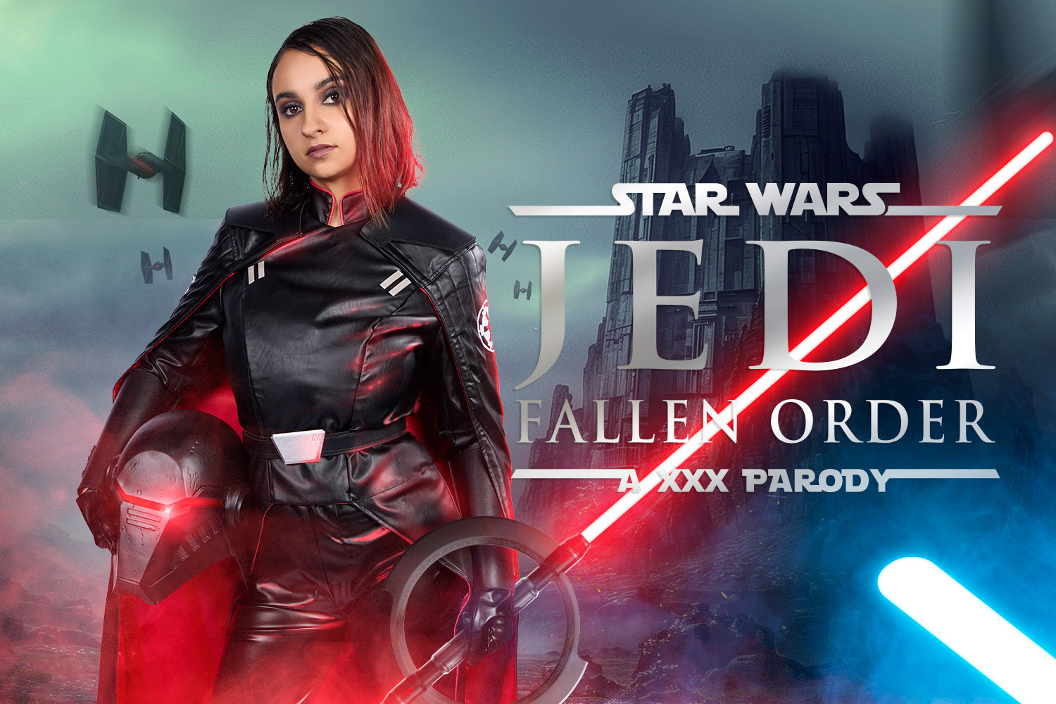 Hailey Rose in a Jedi Fallen Order cosplay performs a POV blowjob in a domination scene featuring 60 FPS VR passthrough visuals.