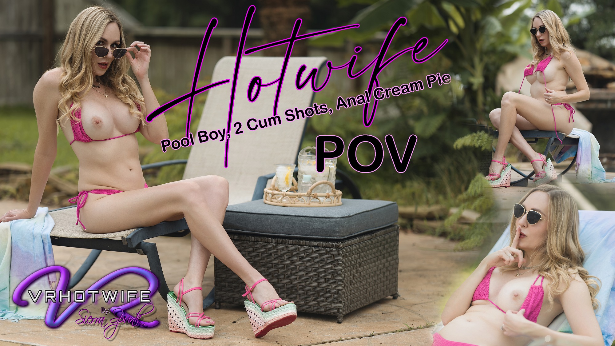 Sierra Spunk performs anal and oral sex with a poolboy in an outdoor setting in this VRHotwife 60 FPS POV video.