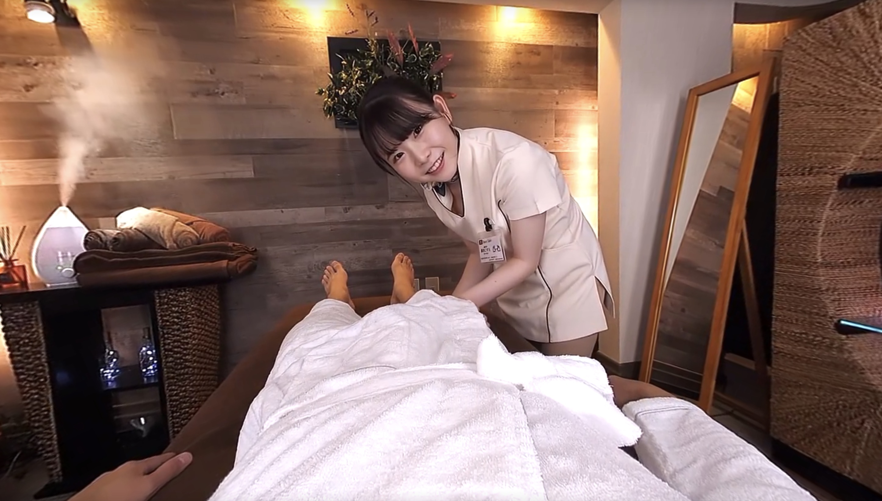 Kozue Fujita receives four creampie shots during a first day massage and blowjob in this SOD Create POV VR video