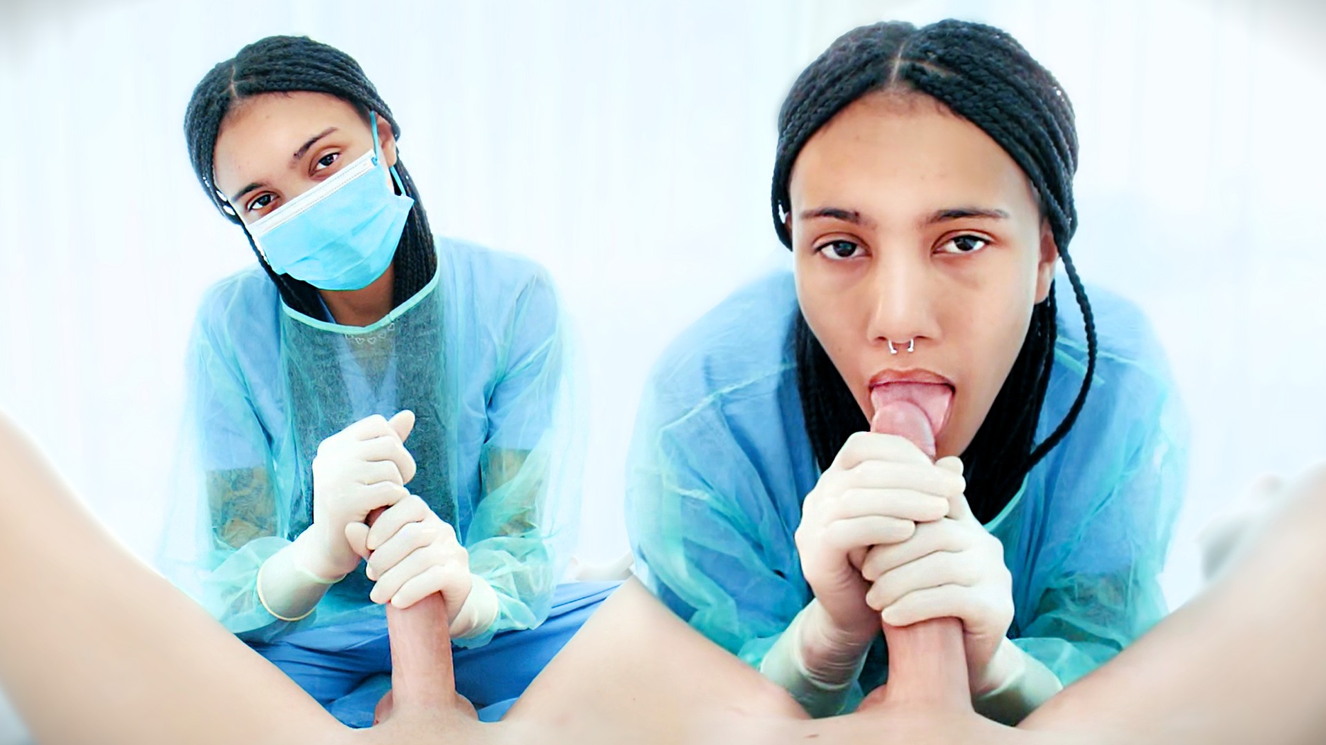 Lisa Cruz performs oral sex and massage in a surgeon themed VR scene filmed in 4K resolution for MedFetVR.