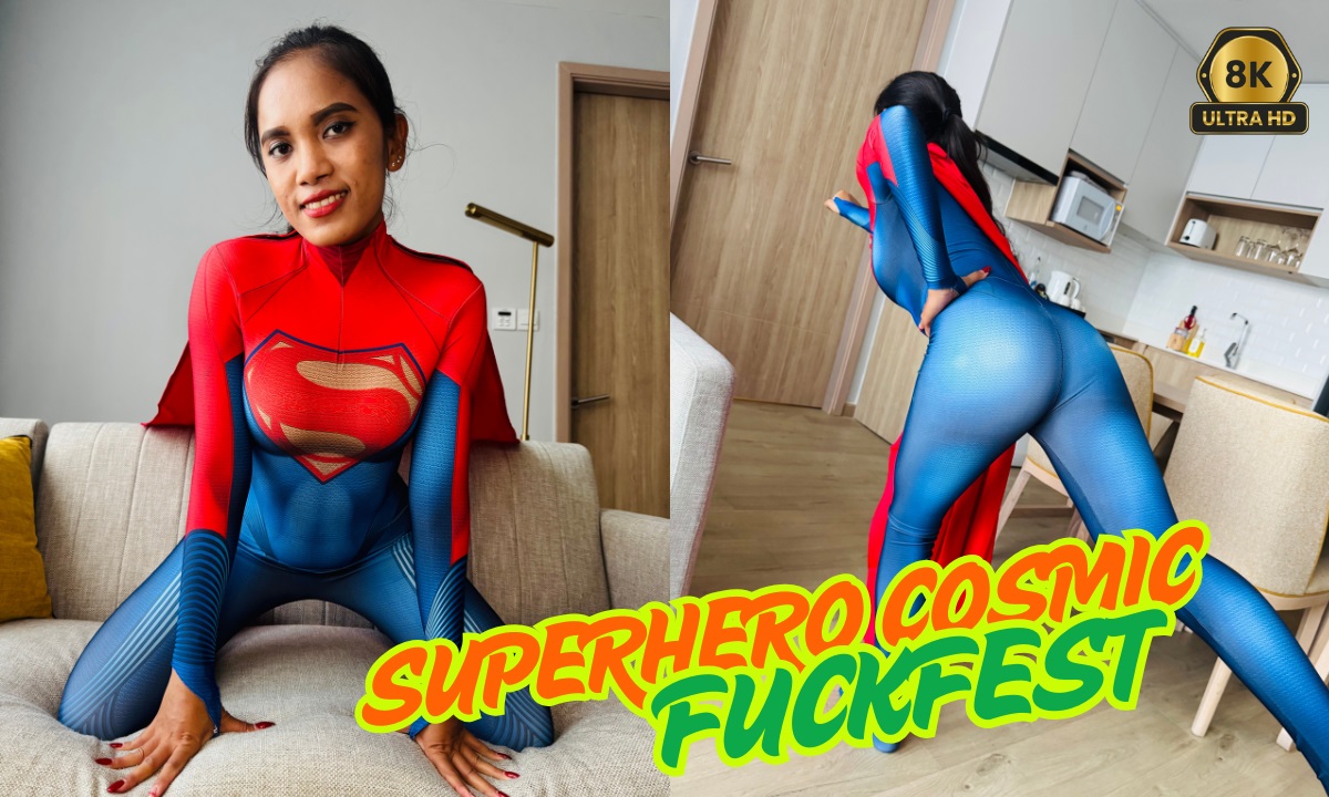 Cherry Lee in superhero cosplay performs oral sex on camera in 4K VR POV.