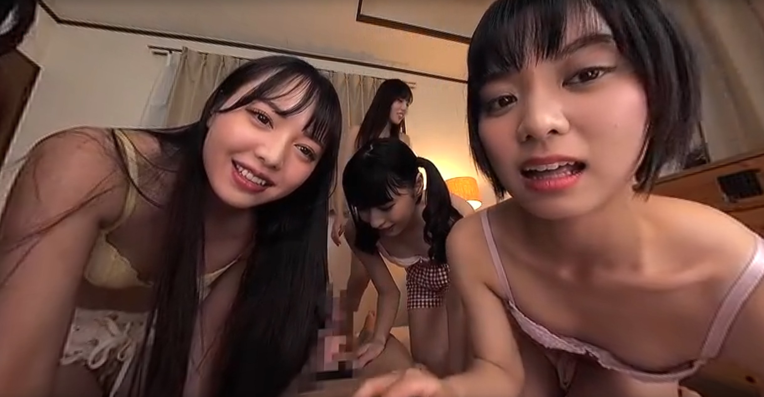 Group of women with small breasts perform group sex and blowjobs in a POV VR scene with 60 FPS premium quality