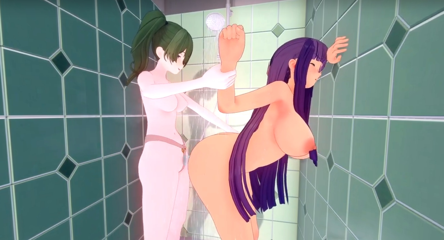 A brunette woman is showered on in a 180 degree 6K VR adult film by SashimiCream featuring big breasts and explicit sexual acts.