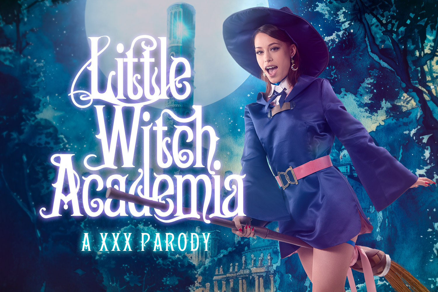 Cosplayer Laya Rae performs a blowjob in Little Witch Academia costume during this 4K VR parody scene