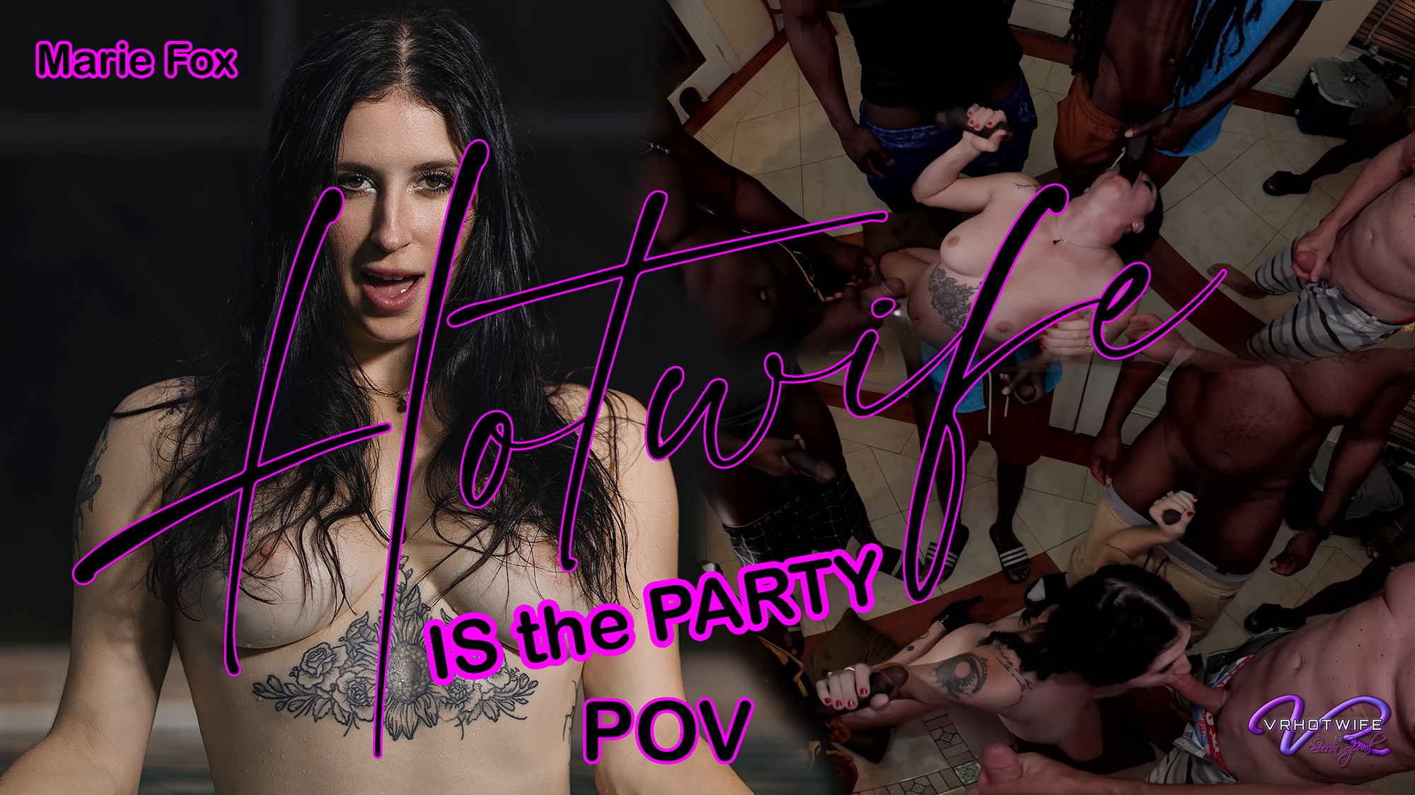 Marie Fox performs oral sex in a group scene filmed in VR POV with 60fps clarity.