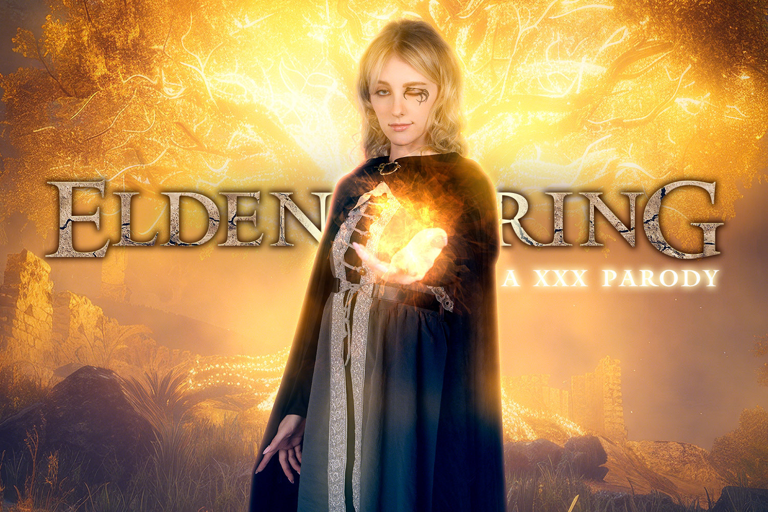 Melody Marks in Melina cosplay performs a POV blowjob in an Elden Ring parody VR video with 60fps premium production.
