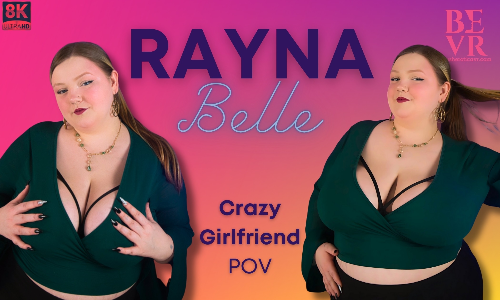 Rayna Belle performs a solo POV action in a bedroom setting, featuring 4K resolution and 60 FPS for high quality VR viewing.