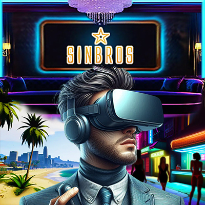 Sinbros VR studio logo representing 6 pornographic scenes produced for virtual reality headsets and immersive viewing experiences.