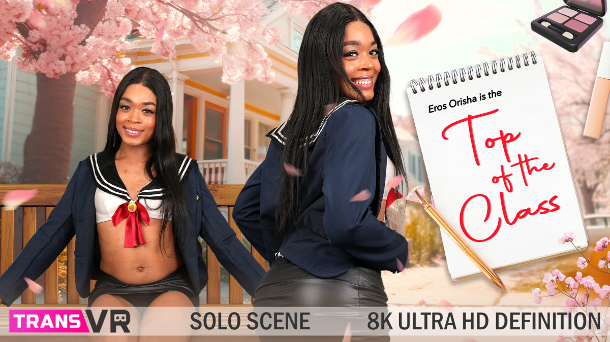 Brunette model Eros Orisha performs solo in a 4K VR POV scene filmed at 60 frames per second for TransVR